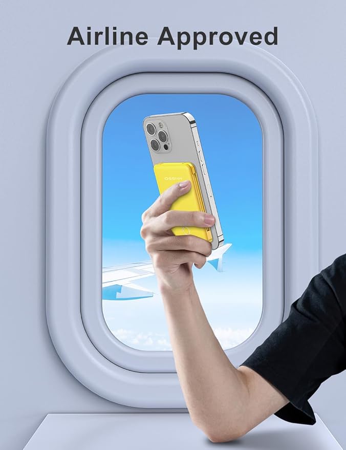 6000mah Ultra Slim Built in Cables Power Bank, Card Size Built in USB C Cords Battery Pack Portable Charger for Phones, 3 Output External Battery Pack Compatible with iPhone, Samsung, Google, Yellow