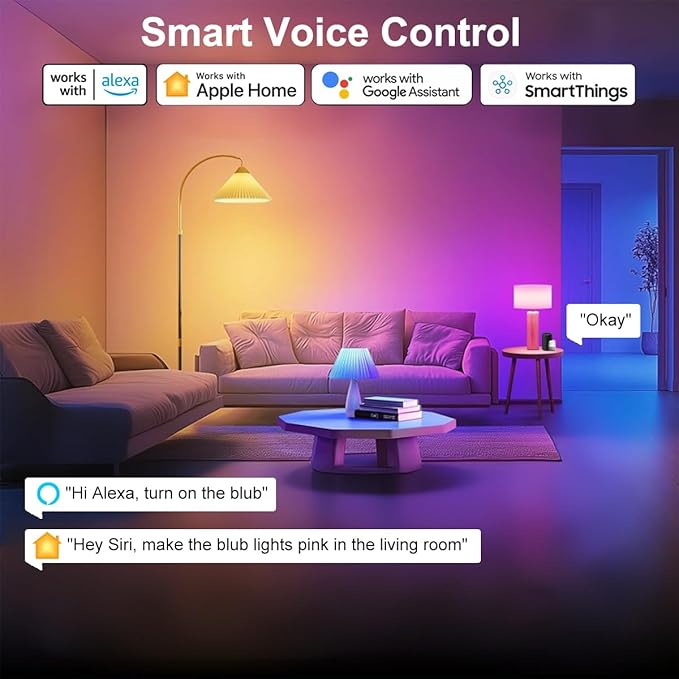 Matter Smart Light Bulb, A19 WiFi Smart Bulbs, Recessed Can LED Color Changing Light Bulbs RGBW, Works with Matter, Alexa and Google Assistant, 2.4Ghz Only, E26 800 Lumen, 2 Pack