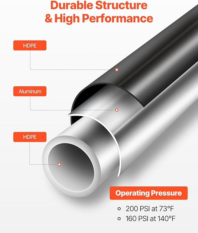 VEVOR Air Compressor Line Kit, 100FT x 3/4", HDPE-Aluminum Compressed Air Piping System, Leak-Proof, Pressure-Resistant & Easy-to-Install, Compressed Air Line Tubing Kit for Garages Workshops, Black
