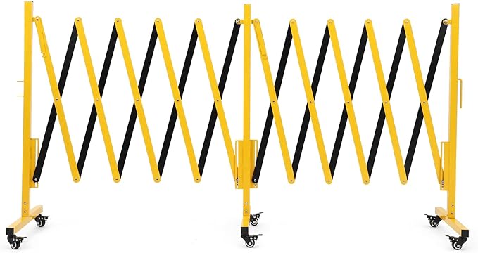 16FT Expandable Barricade Gate, Folding Metal Barricade Security Gate with Casters, Retractable Driveway Safety Gate, Adjustable Traffic Fence Crowd Control, for Industrial/Residential Use