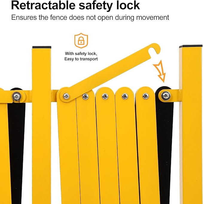 16FT Expandable Barricade Gate, Folding Metal Barricade Security Gate with Casters, Retractable Driveway Safety Gate, Adjustable Traffic Fence Crowd Control, for Industrial/Residential Use