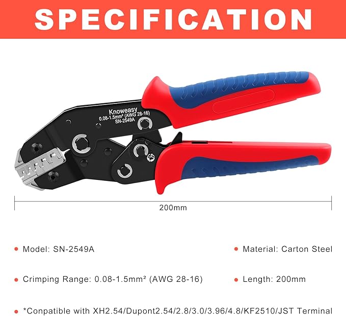 Knoweasy JST Crimper and Molex Crimper Compatible with JST, Dupont, Molex terminals - Precision JST Crimp Tool Model 2549A