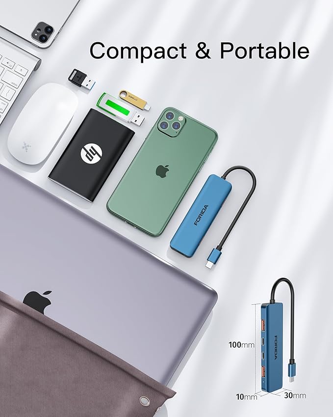 USB C Hub, 10Gbps USB 3.1 Adapter for MacBook, with 100W PD Charging, 2 USB C 3.1 10Gbps and 2 USB A 3.1 Data Ports, Compatible with Surface, XPS, Samsung, Dell and More (Blue)