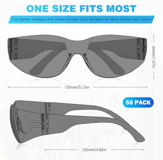 WFEANG Safety Glasses - Eye Protection Glasses with ANSI Z87.1, Scratch & Impact Resistant, Clear Protective Eyewear for Work, Lab, Construction (25pack Clear + 25pack Grey)