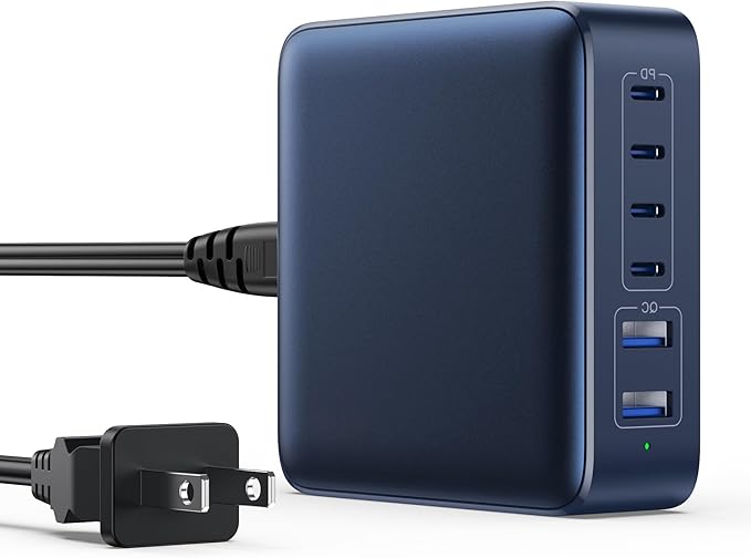 200W USB C Charger Block,Upgraded GaN IV 6-Ports USB C Charger,Fast Charging Station Hub,PD 65W Laptop Charging Compatible with DELL HP MacBook Pro/Air/iPad,iPhone 16/15/14,Galaxy S24-Dark Blue