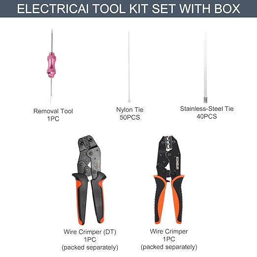 DT Deutsch Connector Kit, 2 3 4 6 8 Pin Grey Waterproof Electrical Connector w/Heat Shrink Wire Connectors, Wire Crimper Stripper Pin Socket Removal Tool for Automotive Motorcycle Truck Marine