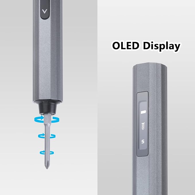 Precision Screwdriver Set, 5 Gear Torque, Mini Screwdriver Set with OLED Screen, Small Screwdriver Set Rechargeable with 48 multifunctional bits and shadowless LED lights, Aluminum Case