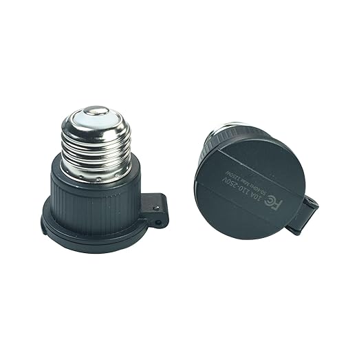 E26/E27 Waterproof Light Bulb to Socket Adapter, 3 Prong Light Socket to Plug Adapter, Flip Top Polarized Light Bulb Outlet Socket Adapter, Plug-in Light Socket Converter 2 Pack Black