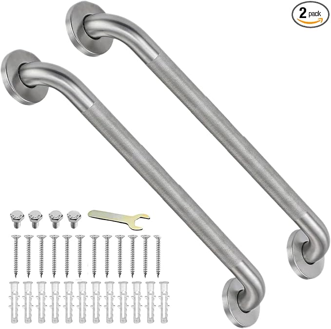24'' Grab Bars for Bathtub and Shower 2 Pack, 1-1/4'' Diameter Shower Grab Bar for Elderly with Anti-Slip Textured Grip Stainless Steel Bath Handrails