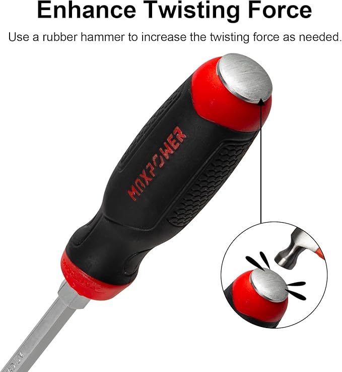 MAXPOWER Strike Cap Go Through Screwdriver Slotted 0.24 x 3.94 Inches, Cr-V Steel Flat-Head with Striking Cap Magnetic Tip, Ergonomic Soft Grip TPR Handle