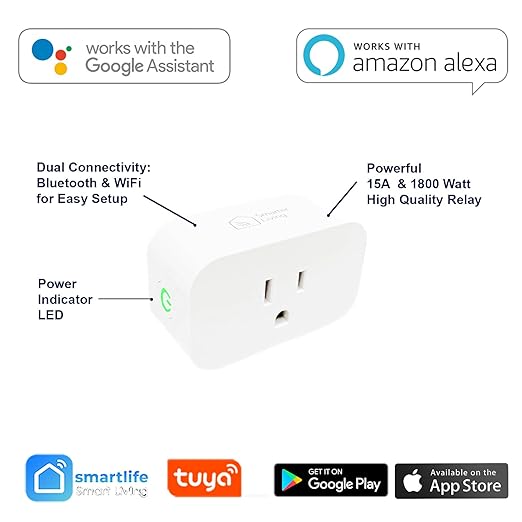 Smarter Living - WiFi Smart Plug ( 4 Pack), Voice Control with Alexa & Google Home, Works with Smart Life and Tuya, 15amp 1800 Watts, No Hub Required, Supports All WiFi Networks