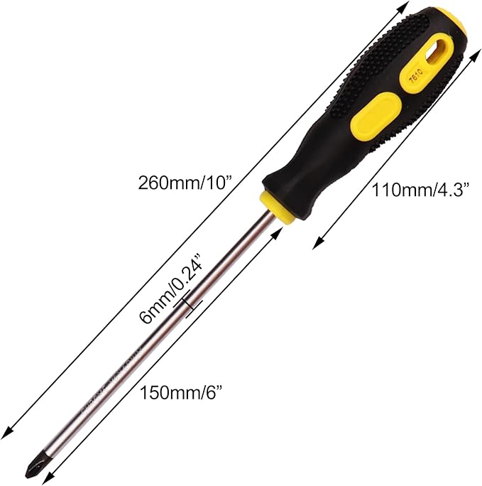 2Pcs Phillips Screwdriver 6 inch Shaft Non-Slip Grip Screwdriver Magnetic Tip 6mm PH2 Cross Head Screwdriver