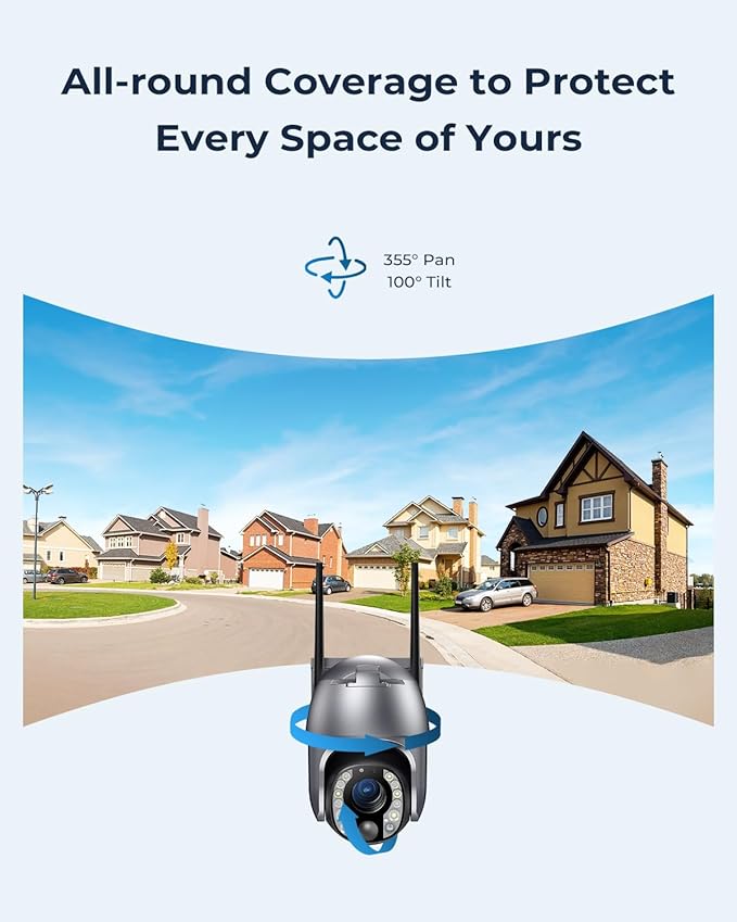 SEHMUA Security Cameras Wireless Outdoor with 5MP Resolution, 10x Optic Zoom, 360° Panoramic View, 10400mAh Battery, Solar Powered, Color Night Vision, PIR Detection, IP65 Watherproof for Home (Grey)