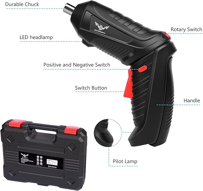 Power Screwdriver Cordless, JENABOM Screwdriver Bits Set Rechargeable, 3.6V Li-ion 3.5N·m Max Torque Electric Rotatable Drill Screwdriver for Home Improvement DIY Project, 47 Pcs