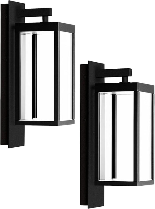 Lustrlach 2 Pack Dusk to Dawn Outdoor Porch Light Black LED Integrated Exterior Light Fixture with Photocell and Glass for House Patio Entryway Garden,IP54 Waterproof 3000K