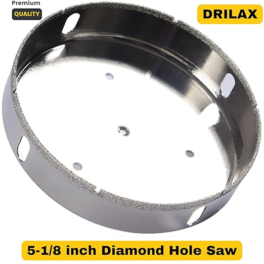 Drilax 5-1/8 inch Diamond Hole Saw for Tile, Glass, Quartz, Granite & Porcelain – 1-1/8" Depth Wet Drill Bit for Floor Drains, Shower Valves, Faucets – Professional & DIY