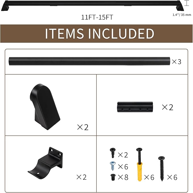 14 FT Handrails for Indoor Stairs,Railings，Outdoor Stairs Handrail，Modern Aluminum Handrail Set, Wall Mounted，Wall Return Bracket More Safety, Rust Free. (Matte Black, 14 FT)