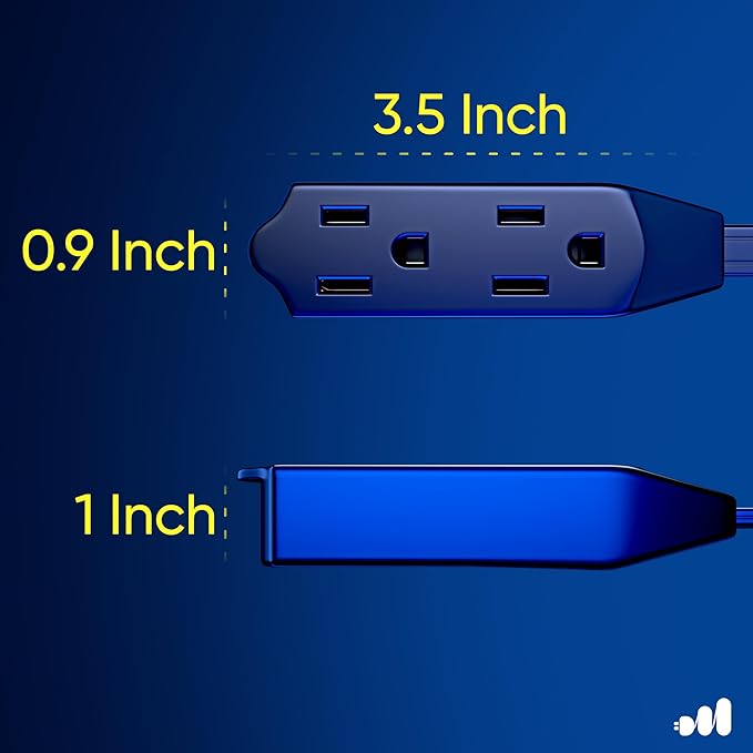 Maximm Cable 2 Ft 360° Rotating Flat Plug Extension Cord/Wire, 16/3 AWG Multi 3 Outlet 3-Prong Grounded Wire- Black - UL Certified