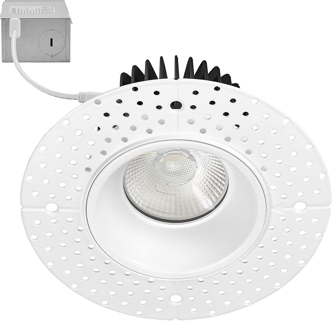 Maxxima 4 in. Trimless Ultra-Thin Recessed Anti-Glare LED Downlight Canless IC Rated 1000 Lumens 5 Color Temperature Selectable 2700K/3000K/3500K/4000K/5000K Dimmable 90 CRI 5 CCT Slim J-Box Included