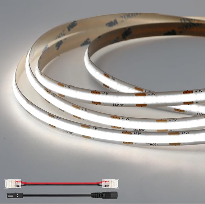 VST 16.4ft COB LED Strip Lights Cool White 6500K, 12V Dimmable LED Tape Light, 48w, 2400LEDs, Ra 93+, IP30, Lighting for Kitchen, Cabinets, UL Listed (Power Source Not Included)