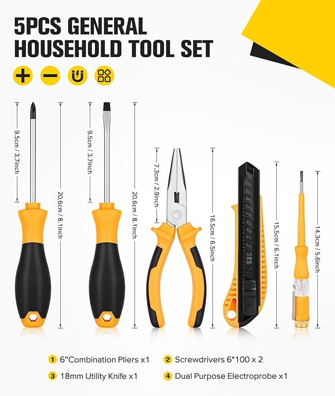 5pcs General Household Tool Set, Includes Pliers, Crosshead Screwdriver, Flat-head Screwdriver, Electrical Pen, Suitable for Daily Use