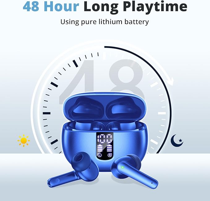 Wireless Ear Buds, Wireless Earbuds, Bluetooth 5.3 Earbuds Headphones with Immersive Surround Sound Stereo, 48 Hours Playtime LED Display IPX7 Waterproof Earphones for Laptop Pad Phones Sports