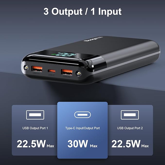 Portable Charger Power Bank 52800mAh Powerbank PD 30W and QC 4.0 Fast Charging Built-in Bright flashlight LED Display 2 USB 1Type-C Output External Battery Pack for iPhone, Samsung, iPad etc (black)