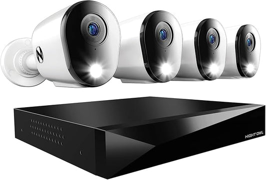 Night Owl 2-Way Audio 12 Channel DVR Video Home Security Camera System with (4) Wired 2K HD Indoor/Outdoor Deterrence Cameras and 1TB Hard Drive (Add up to 4 More Wired and 4 Wi-Fi Cameras)