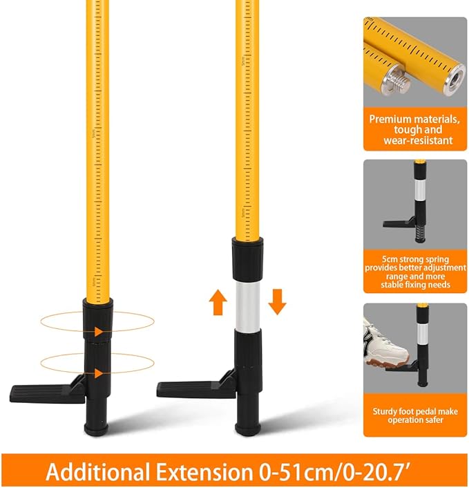 Laser Pole, 13.8 Ft/4.2M Laser Level Pole with Tripod and 1/4"-20 Mount, Adjustable Telescoping Laser Pole with 5/8"-11 Threaded Adapter, Tripod for Laser Level Rotary and Line Lasers