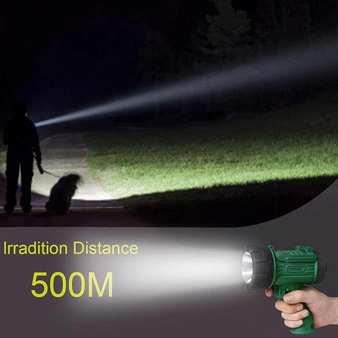 YIERBLUE Rechargeable Spotlight Flashlight, 1000,000 High Lumen LED Spotlight with Ultra-Long Running, IP67Waterproof Spot Lights with Red Lens(Large)