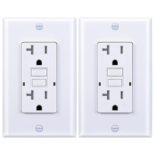 20 Amp GFCI Outlet, Tamper-Resistant, Weather Resistant Receptacle Indoor or Outdoor Use, LED Indicator with Decor Wall Plates and Screws，UL Listed, White (2 Pack)