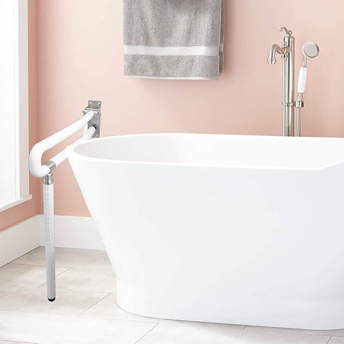 MYOYAY 24In Toilet Safety Rails Wall Mount Floor Support Foldable Toilet Grab Bar Handicap Grab Bars Rails Non-Slip Stainless Steel Flip Up Grab Bar Fluorescent Handrails for Seniors Disabled Pregnant