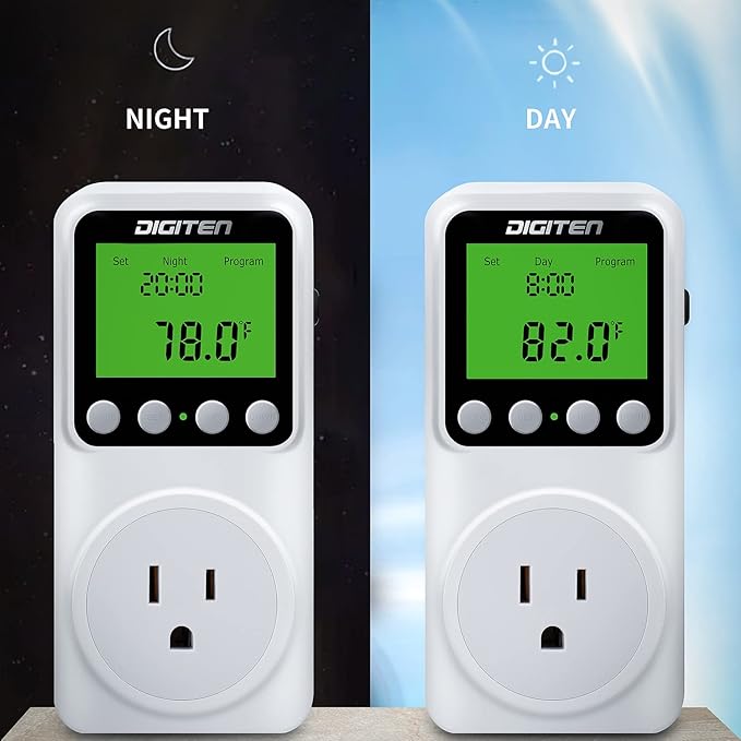 Digital Day-Night Smart Thermostat, 15A Day-Night Temperature Controller, Support Heating/Cooling Mode, Clock Function, ℃/℉ Plug-in Outlet Timer Thermostat with LCD Screen Backlight Function 110V