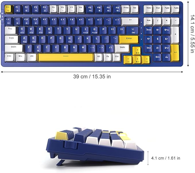 Wireless Mechanical Keyboard, Triple Mode 2.4G/USB-C/BT Gaming Keyboards 100 Keys Ice-Blue Backlit, Brown Switch Keyboard | Rechargeable Mechanical Gaming Keyboards | Blue/White/Yellow