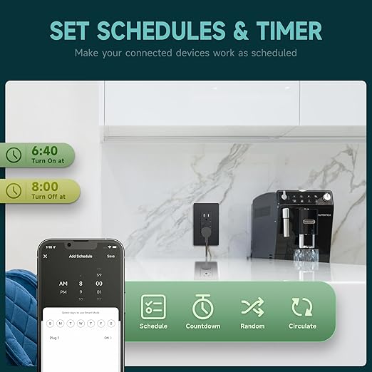 2Pack Smart Power Wall Outlet, 15 Amp WiFi Socket Divided Control, Remote Control by Smartphone, Compatible with Alexa and Google Home, No Hub Required, Black, ETL&FCC Listed, 2.4G WiFi Only