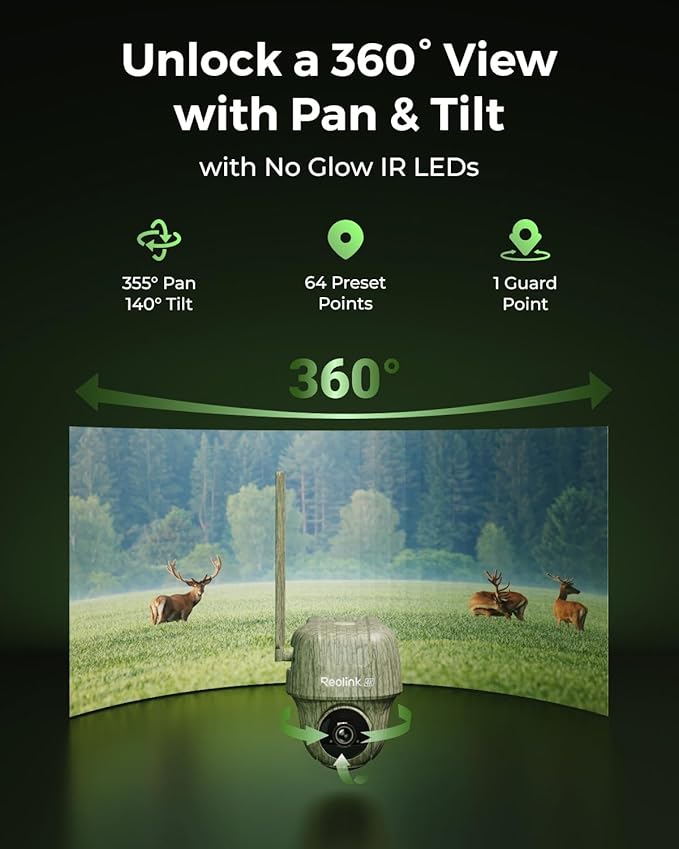 REOLINK 4K 3G/4G LTE 360° Cellular Trail Camera Outdoor 2-Hunting-Cam Bundle - Go Ranger PT Kit+Talon Pro Solar Kit, No-Glow IR, SIM Card Included, Smart Animal Detection, Waterproof for Wildlife