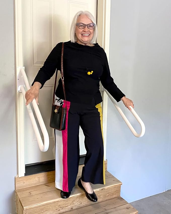 Hold Tight Handrails Steel Jamb-Mount Handrail - Heavy Duty Stair Railing for Decks, Porch, Mobile Homes, Short Stairway - Weatherproof & Non-Slip Powder Coated Finish - [Left Handed], [32"], [White]