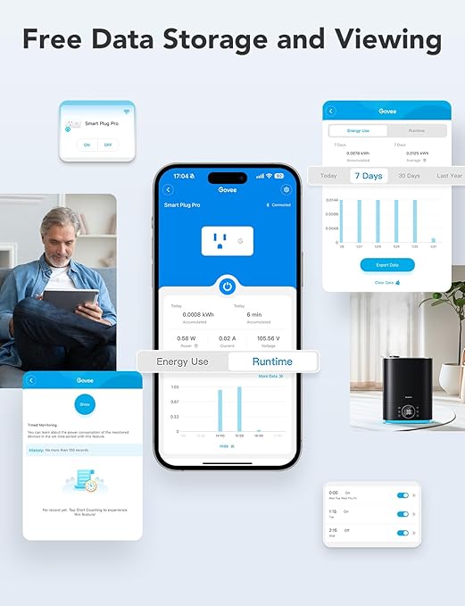 Govee Smart Plug with Energy Monitoring, WiFi Bluetooth Plug Work with Alexa and Google Assistant, 15A Smart Outlets with Timer & Group Controller, No Hub Required, ETL&FCC Certified for Home, 1 Pack
