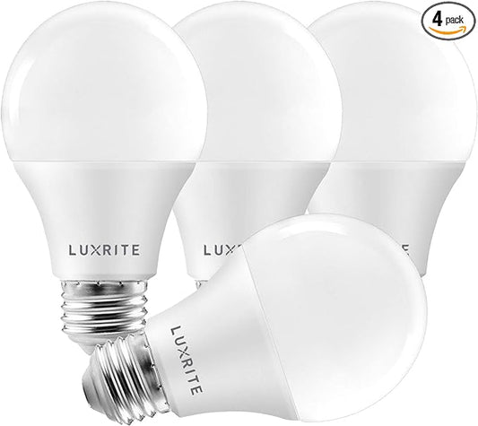 LUXRITE A19 LED Bulb 75W Equivalent, 1100 Lumens, 3500K Natural White, Dimmable Standard LED Light Bulbs 11W, Enclosed Fixture Rated, Energy Star, E26 Medium Base - Indoor and Outdoor (4 Pack)