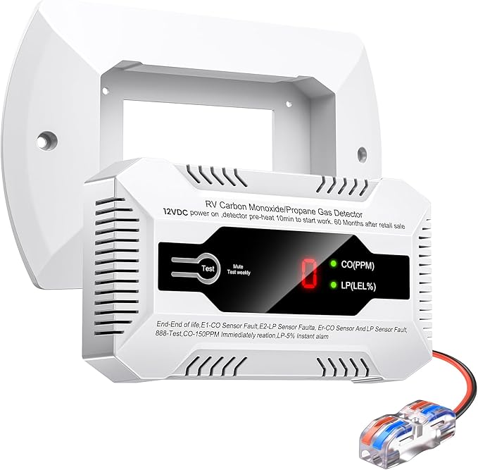 Nuleto RV Carbon Monoxide & Propane Gas Detector, 2 in 1 Dual CO/LP Gas Alarm with Separate LED Indicator Light, DC 12V with Bracket for Motorhome Travel Trailer, Motor Coach, Truck Camper, White