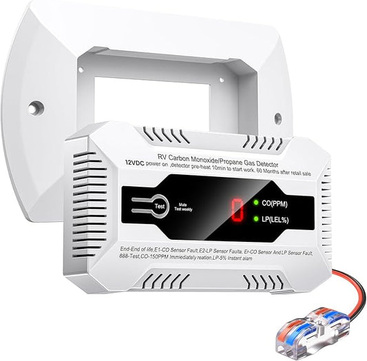 Nuleto RV Carbon Monoxide & Propane Gas Detector, 2 in 1 Dual CO/LP Gas Alarm with Separate LED Indicator Light, DC 12V with Bracket for Motorhome Travel Trailer, Motor Coach, Truck Camper, White