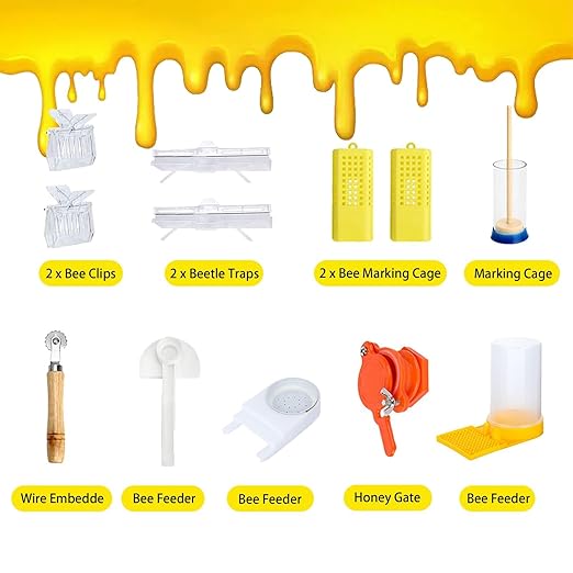 Beekeeping Supplies - 31 Pcs Beehive Starter Kit, Bee Keeping Supplies-All Beekeeping Tools and Equipment, Bee Smoker Kit for Beekeeping for Beginners and Professionals
