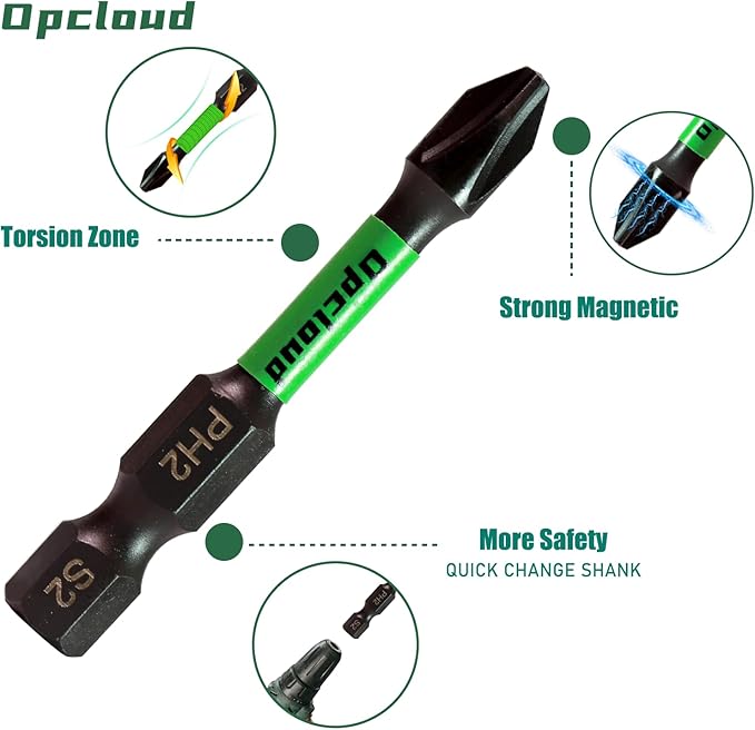 Impact #2 Phillips Screwdriver Bit Set, 16 Pieces 2”S2 Steel Magnetic PH2 Tips Driver Power Bit Set with Extension Impact Bit Holder