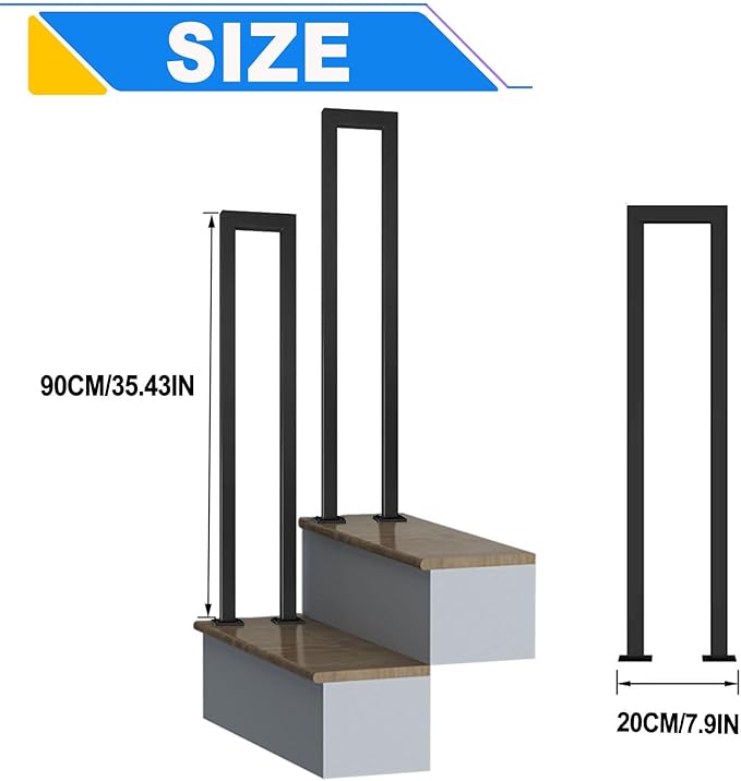 2Pcs U-Shape Handrails for Steps, 7.9x35.4in Matte Black Hand Rails for Indoor Outdoor Stairs, Stair Railing Industrial Wrought Iron Railing for Garden Loft Corridor