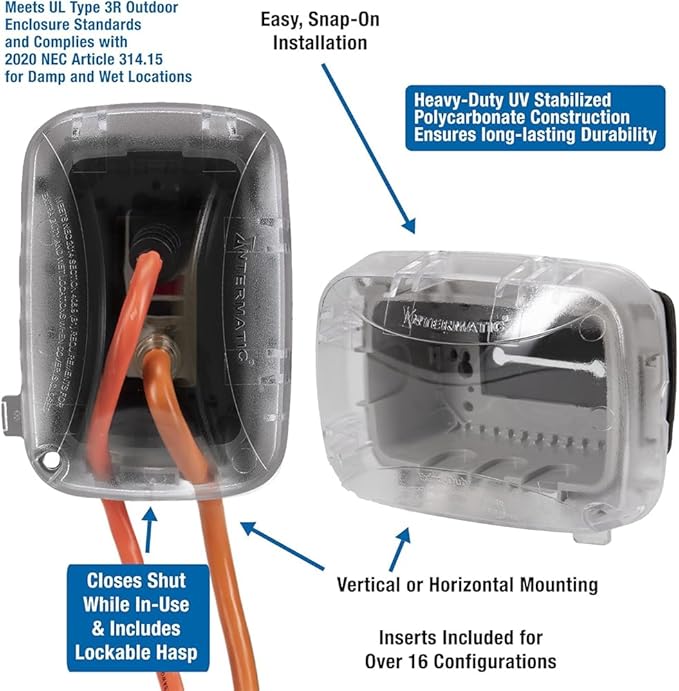 Intermatic WP5100C Extra-Duty in-Use Electrical Outlet Cover - Single Gang, Versatile Outdoor Receptacle Cover - Secure and Weatherproof Design for Outdoor GFCI Outlets, Durable Plug Cover - 2.75"