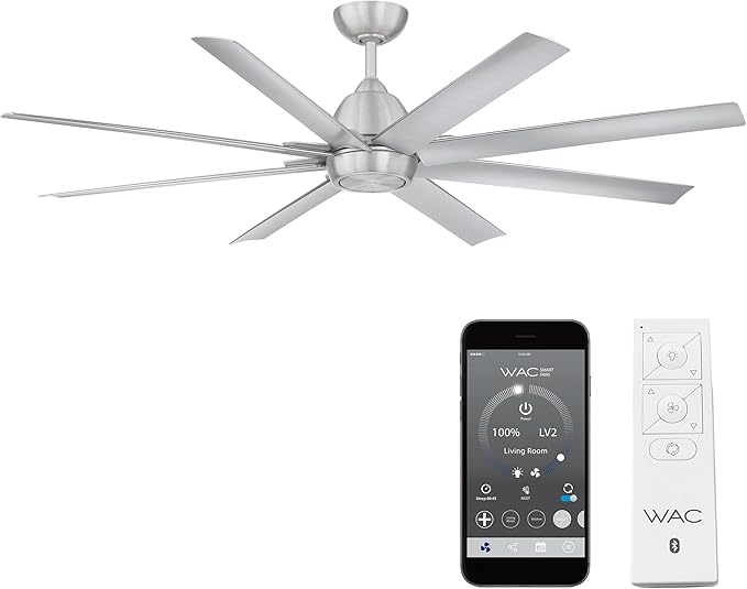 WAC Smart Fans Mocha XL Indoor and Outdoor 8-Blade Ceiling Fan 66in Brushed Aluminum with Remote Control works with Alexa and iOS or Android App