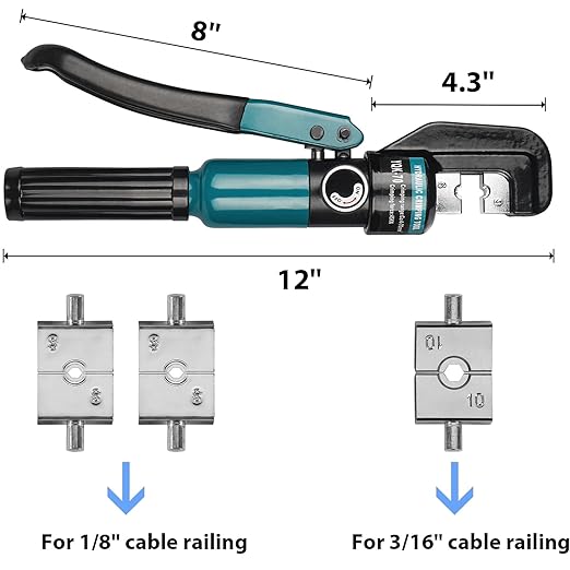 DN Mate Hydraulic Crimping Tool/Hydraulic Crimper for Stainless Steel Cable Railing Hardware, Battery Cable Crimping Tool for Size 1/8", 5/32" to 3/16" DC02
