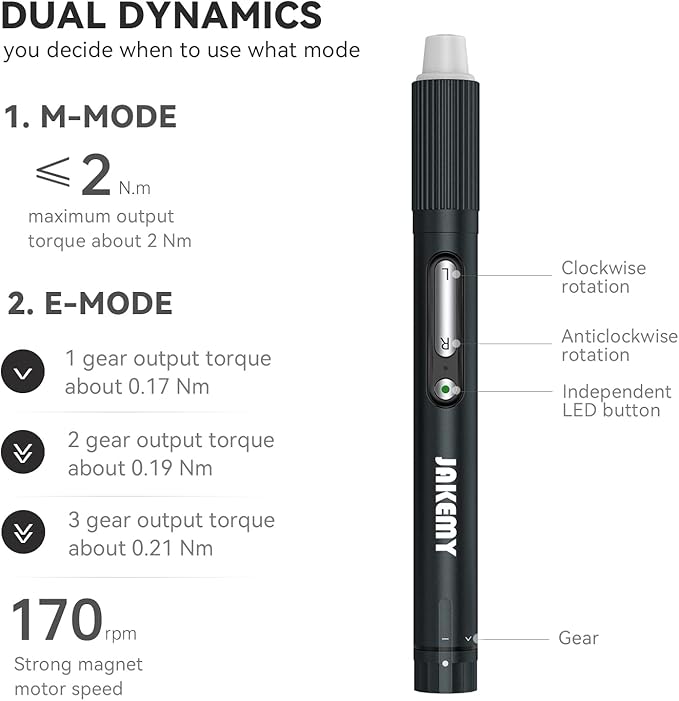 Small Electric Screwdriver Set, JAKEMY Adjustable 3 Torque Cordless Screwdriver Set for Laptop, Rechargeable Mini Computer Screwdriver Kit for Electronics Repair with Shadowless LED Lamp