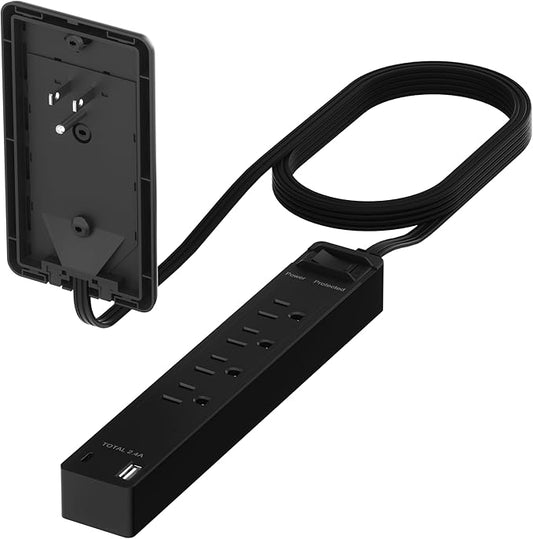 LIDER Surge Protected Outlet Extender, 4-Outlet Power Strip, 1 USB Type-A, and 1 USB Type-C Port, Surge Protect Up to 1500J, Ultra-Thin Wall Plate Plug with Cord Extender, 5ft Cord, ETL-Listed, Black