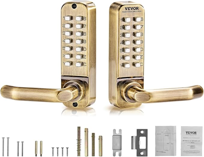 VEVOR Mechanical Keyless Entry Door Lock, 14 Keys, Mechanical Keypad with Handle, Double-Sided Stainless Steel Waterproof Keyless Gate Lock, for Home Office Fence Garage